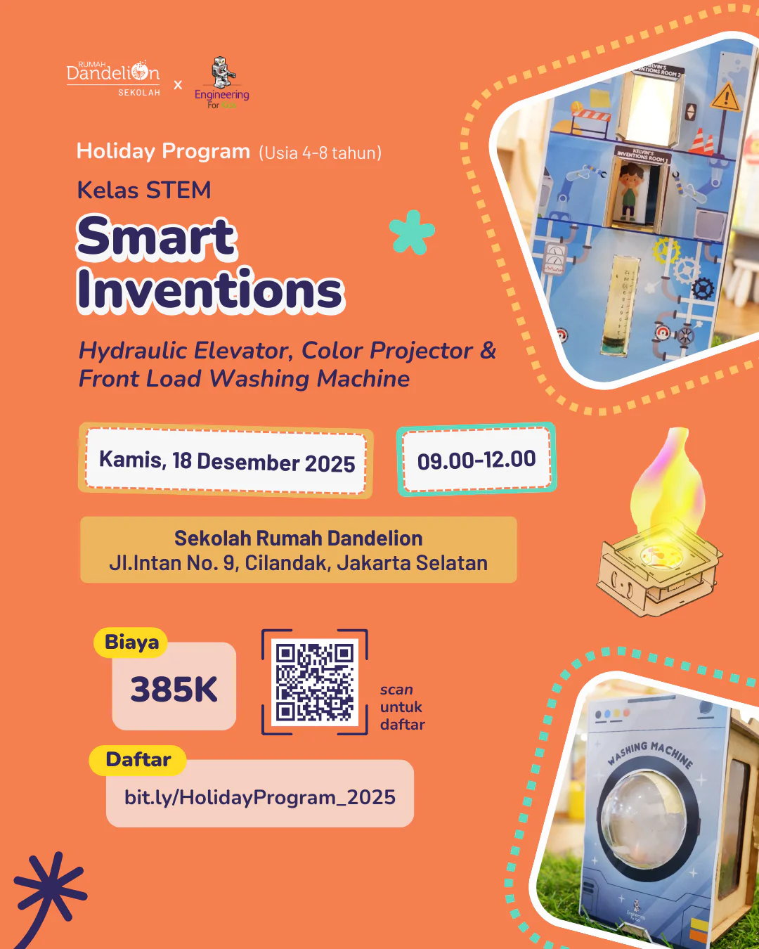 Poster Kelas STEM Smart Inventions bersama Engineering for Kids